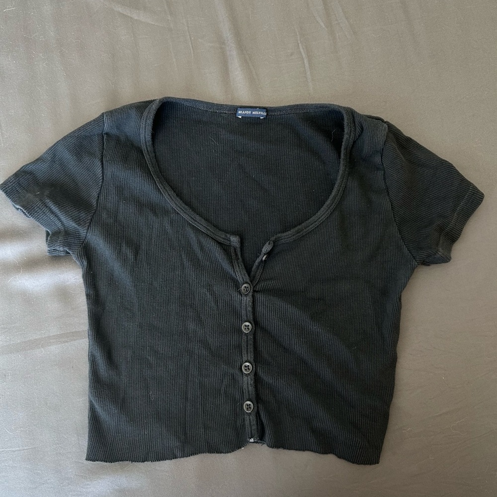 Black Button-Up Crop Top
